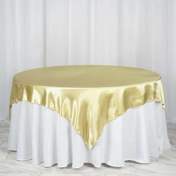 Satin |  72″ x 72″ Champagne Seamless Satin Square Tablecloth Overlay