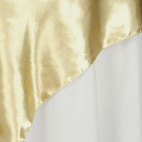 Satin |  72″ x 72″ Champagne Seamless Satin Square Tablecloth Overlay