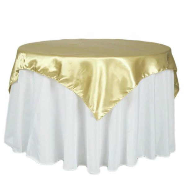 Satin |  72″ x 72″ Champagne Seamless Satin Square Tablecloth Overlay