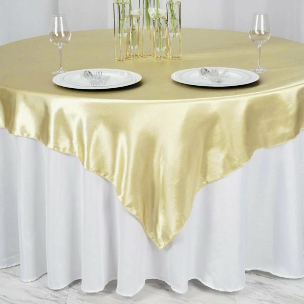 Satin |  72″ x 72″ Champagne Seamless Satin Square Tablecloth Overlay