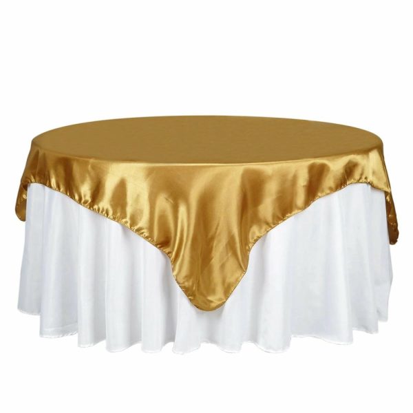 Satin |  72″ x 72″ Gold Seamless Satin Square Tablecloth Overlay