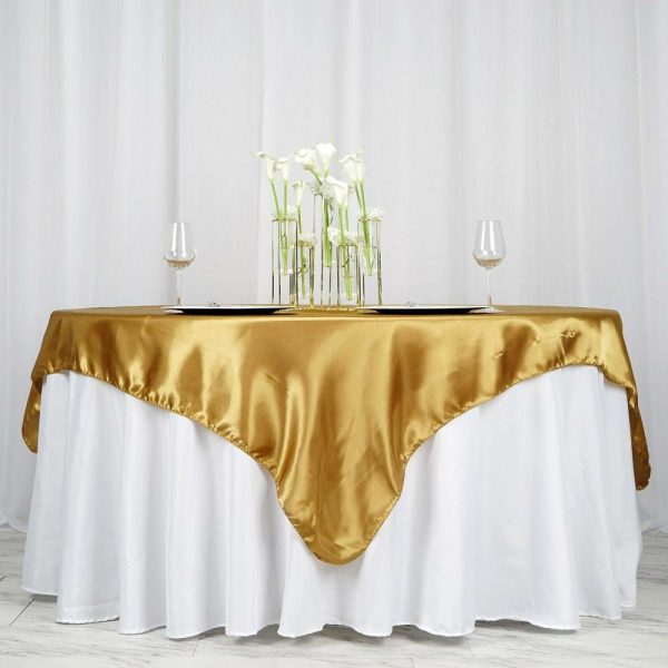 Satin |  72″ x 72″ Gold Seamless Satin Square Tablecloth Overlay