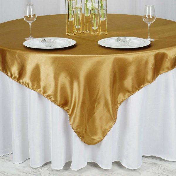 Satin |  72″ x 72″ Gold Seamless Satin Square Tablecloth Overlay