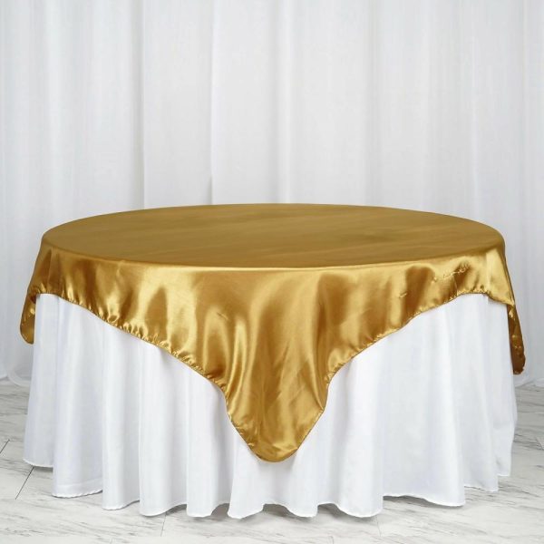 Satin |  72″ x 72″ Gold Seamless Satin Square Tablecloth Overlay