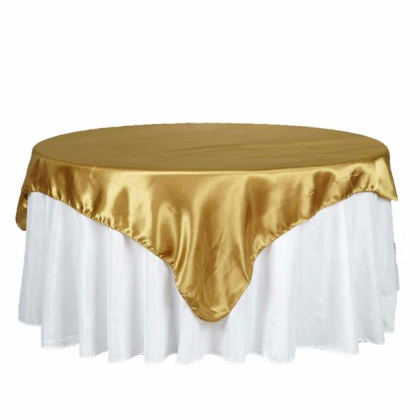 Satin |  72″ x 72″ Gold Seamless Satin Square Tablecloth Overlay