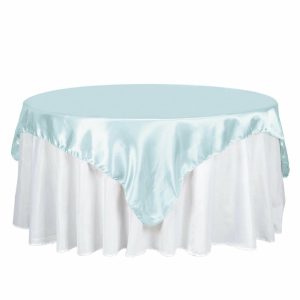 Satin |  72″ x 72″ Light Blue Seamless Satin Square Tablecloth Overlay