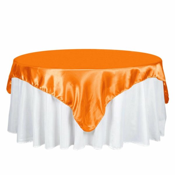 Satin |  72″ x 72″ Orange Seamless Satin Square Tablecloth Overlay