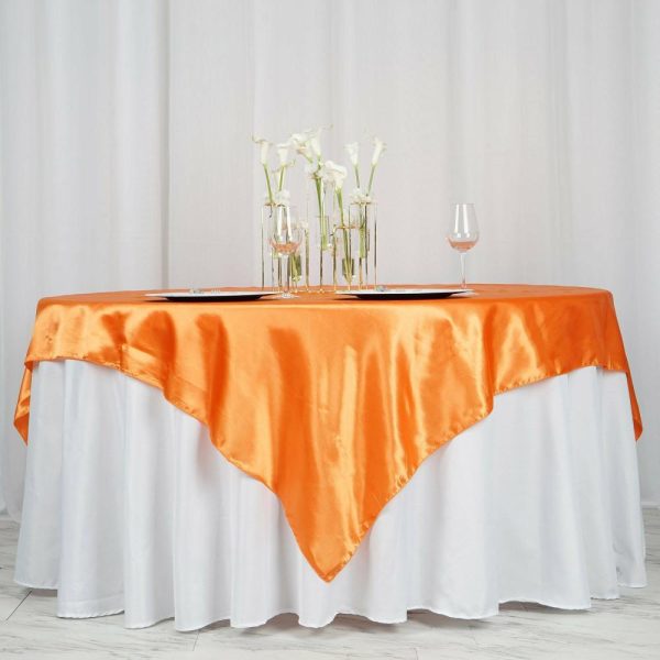 Satin |  72″ x 72″ Orange Seamless Satin Square Tablecloth Overlay