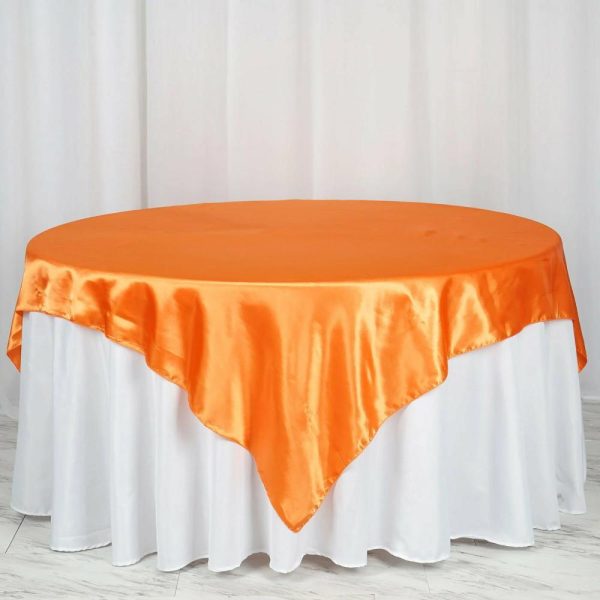 Satin |  72″ x 72″ Orange Seamless Satin Square Tablecloth Overlay