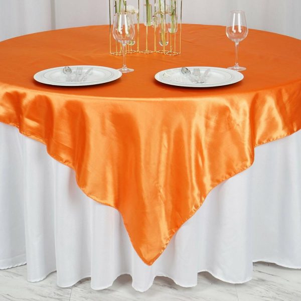 Satin |  72″ x 72″ Orange Seamless Satin Square Tablecloth Overlay