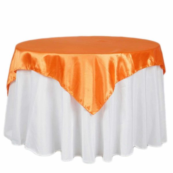 Satin |  72″ x 72″ Orange Seamless Satin Square Tablecloth Overlay