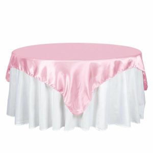 Satin |  72″ x 72″ Pink Seamless Satin Square Tablecloth Overlay