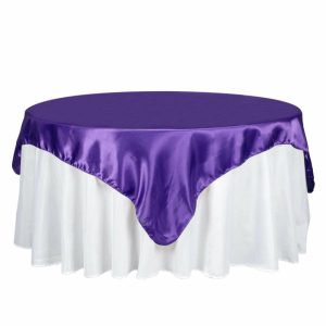 Satin |  72″ x 72″ Purple Seamless Satin Square Tablecloth Overlay