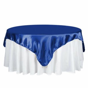 Satin |  72″ x 72″ Royal Blue Seamless Satin Square Tablecloth Overlay