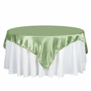 Satin |  72″ x 72″ Sage Green Seamless Satin Square Tablecloth Overlay