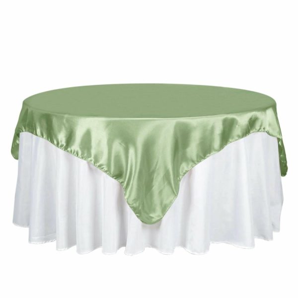 Satin |  72″ x 72″ Sage Green Seamless Satin Square Tablecloth Overlay