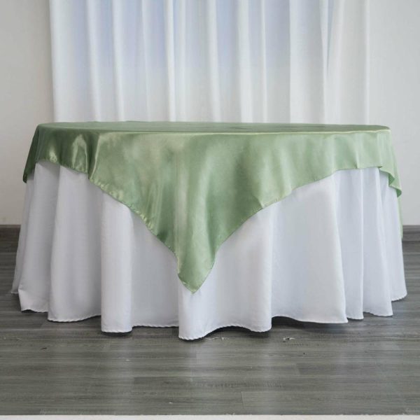 Satin |  72″ x 72″ Sage Green Seamless Satin Square Tablecloth Overlay