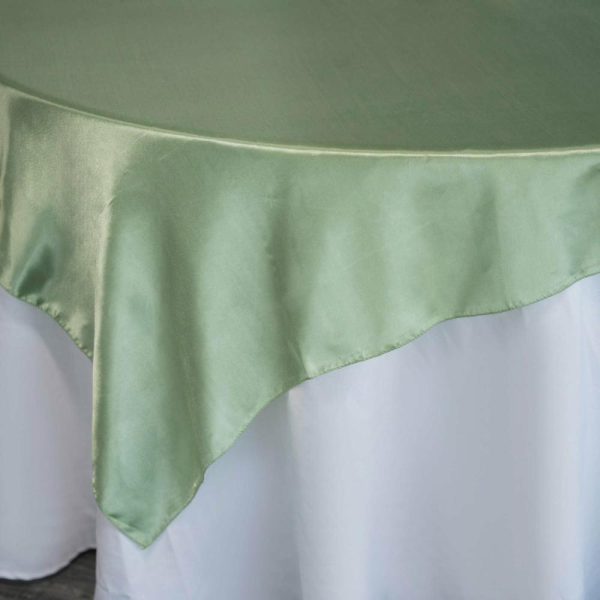 Satin |  72″ x 72″ Sage Green Seamless Satin Square Tablecloth Overlay