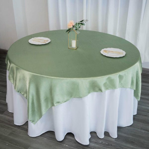 Satin |  72″ x 72″ Sage Green Seamless Satin Square Tablecloth Overlay