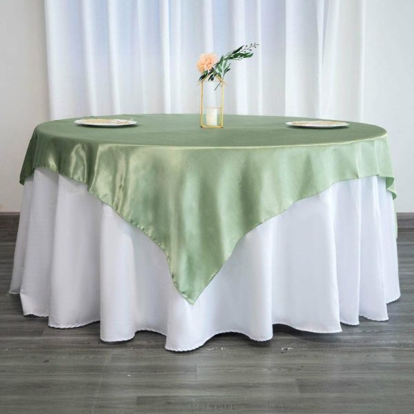 Satin |  72″ x 72″ Sage Green Seamless Satin Square Tablecloth Overlay