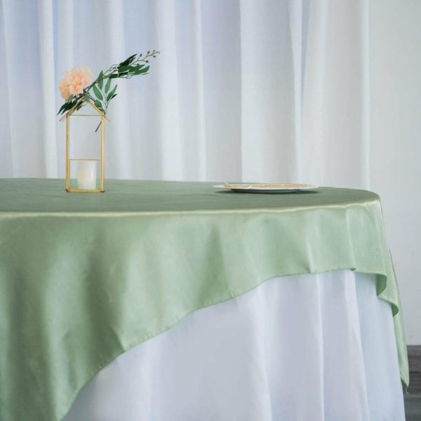 Satin |  72″ x 72″ Sage Green Seamless Satin Square Tablecloth Overlay