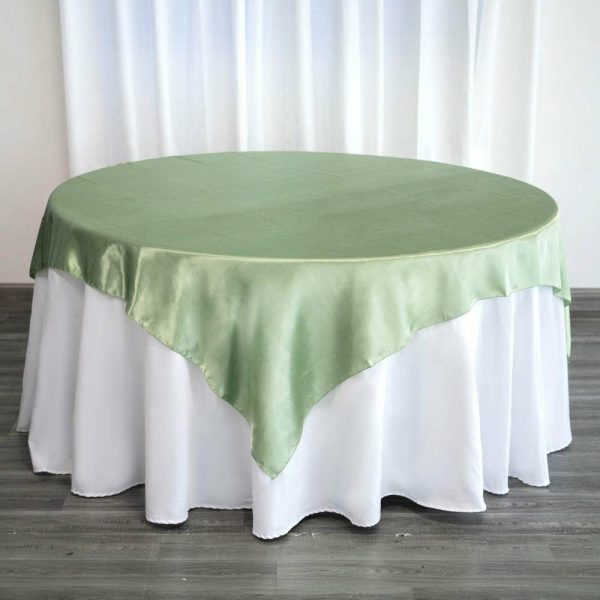 Satin |  72″ x 72″ Sage Green Seamless Satin Square Tablecloth Overlay