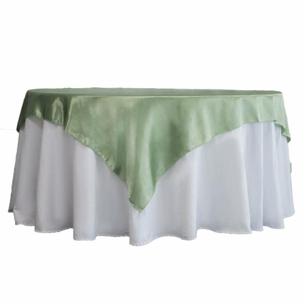 Satin |  72″ x 72″ Sage Green Seamless Satin Square Tablecloth Overlay