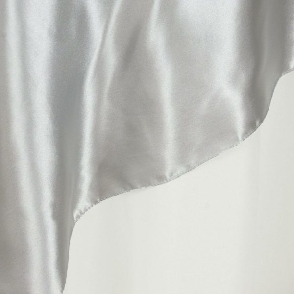 Satin |  72″ x 72″ Silver Seamless Satin Square Tablecloth Overlay