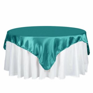 Satin |  72″ x 72″ Turquoise Seamless Satin Square Tablecloth Overlay