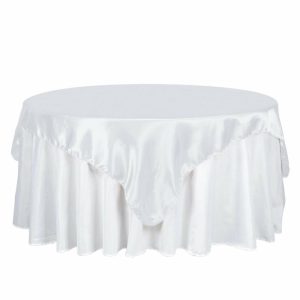 Satin |  72″ x 72″ White Seamless Satin Square Tablecloth Overlay