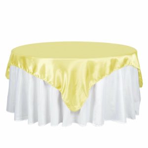 Satin |  72″ x 72″ Yellow Seamless Satin Square Tablecloth Overlay