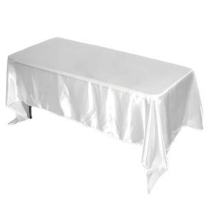 Satin |  72″x120″ White Seamless Satin Rectangular Tablecloth