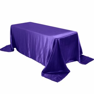 Satin |  90″x132″ Purple Satin Seamless Rectangular Tablecloth for 6 Foot Table With Floor-Length Drop