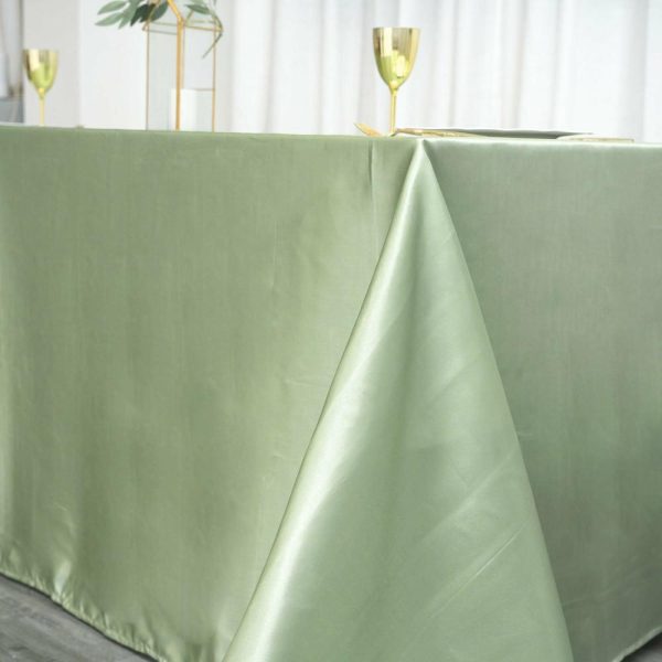 Satin |  90″x132″ Sage Green Satin Seamless Rectangular Tablecloth for 6 Foot Table With Floor-Length Drop