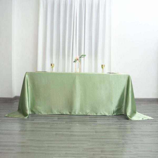 Satin |  90″x132″ Sage Green Satin Seamless Rectangular Tablecloth for 6 Foot Table With Floor-Length Drop