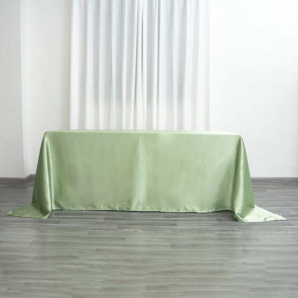 Satin |  90″x132″ Sage Green Satin Seamless Rectangular Tablecloth for 6 Foot Table With Floor-Length Drop