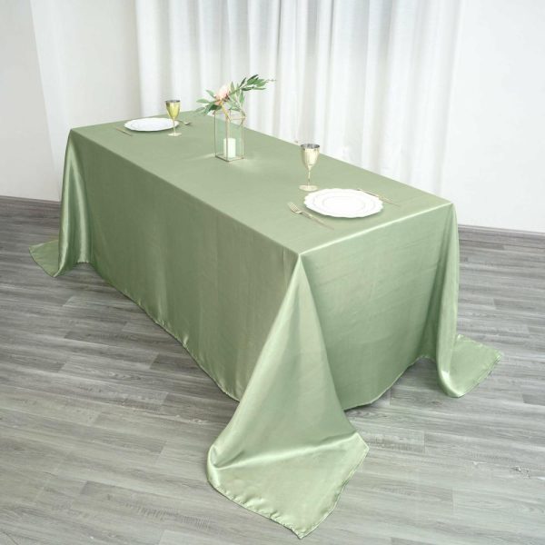 Satin |  90″x132″ Sage Green Satin Seamless Rectangular Tablecloth for 6 Foot Table With Floor-Length Drop