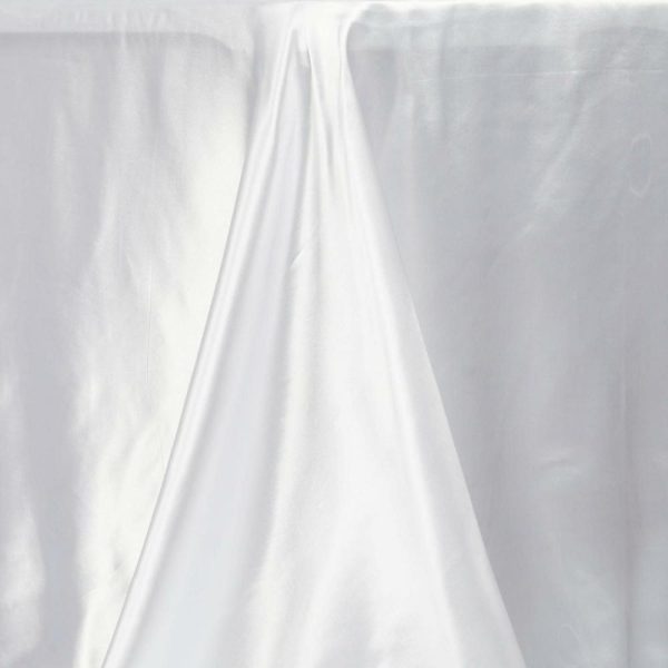 Satin |  90″x132″ White Satin Seamless Rectangular Tablecloth for 6 Foot Table With Floor-Length Drop