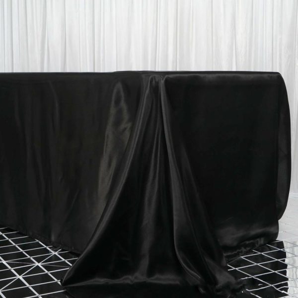 Satin |  90″x156″ Black Seamless Satin Rectangular Tablecloth for 8 Foot Table With Floor-Length Drop