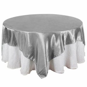 Satin |  90″x90″ Silver Seamless Satin Square Table Overlay