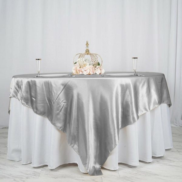 Satin |  90″x90″ Silver Seamless Satin Square Table Overlay