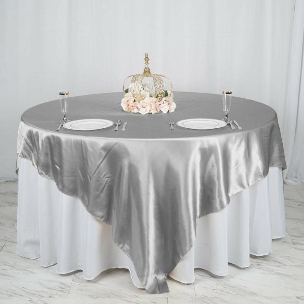 Satin |  90″x90″ Silver Seamless Satin Square Table Overlay