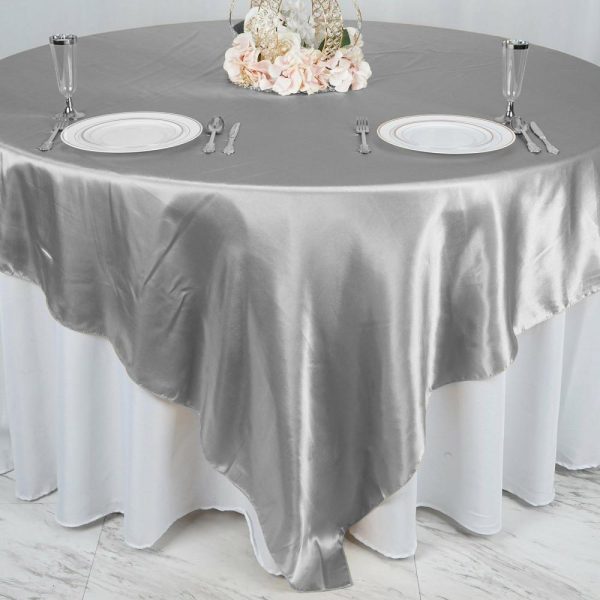 Satin |  90″x90″ Silver Seamless Satin Square Table Overlay