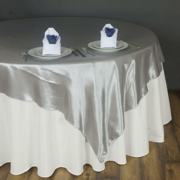 Satin |  90″x90″ Silver Seamless Satin Square Table Overlay