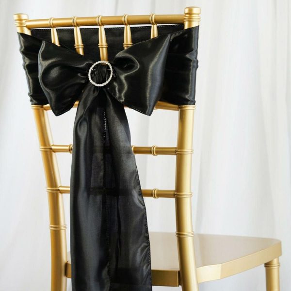 Satin Sashes |  5 Pack 6″x106″ Black Satin Chair Sashes