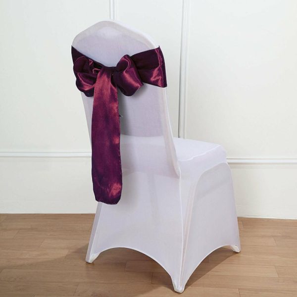 Satin Sashes |  5 Pack 6″x106″ Eggplant Satin Chair Sashes