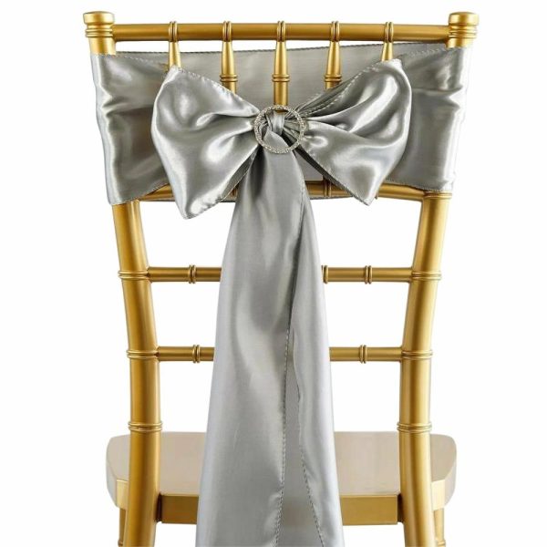 Satin Sashes |  5 Pack 6″x106″ Silver Satin Chair Sashes