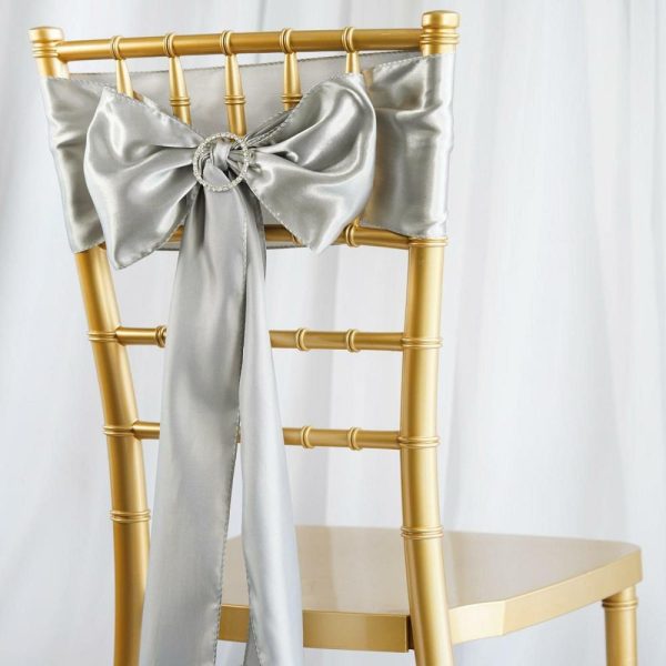 Satin Sashes |  5 Pack 6″x106″ Silver Satin Chair Sashes