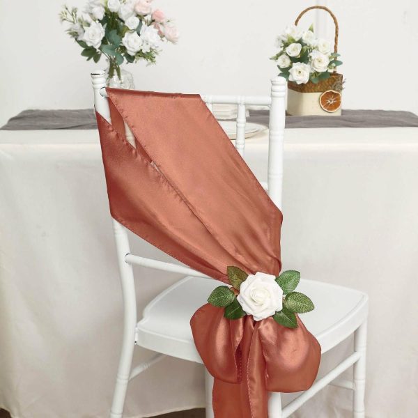 Satin Sashes |  5 Pack 6″x106″ Terracotta (Rust) Satin Chair Sashes