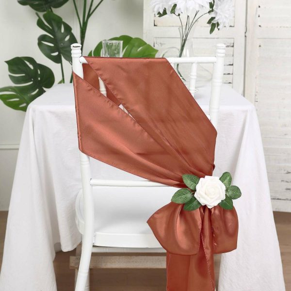 Satin Sashes |  5 Pack 6″x106″ Terracotta (Rust) Satin Chair Sashes